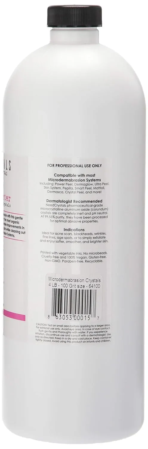 NeedCrystals Microdermabrasion Crystals for Machines, All-Natural Facial Exfoliating Treatment for Dull or Dry Skin, Wrinkles, Blemishes, Scars & More (4 lb, 100 Grit)