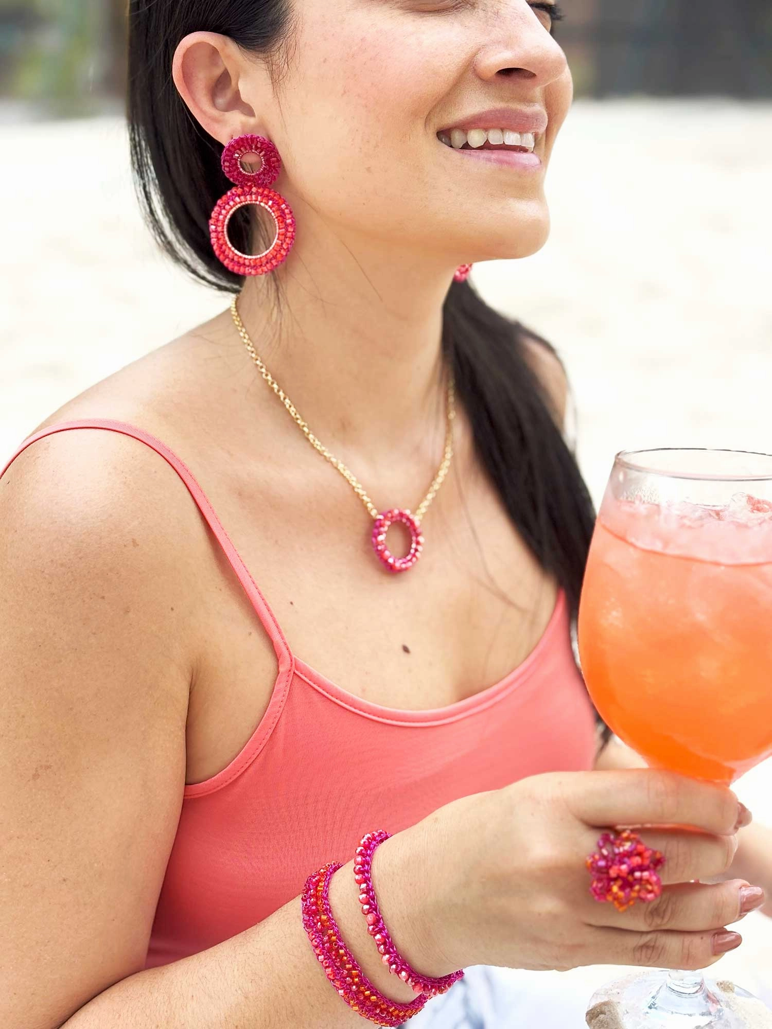 Neon Fuchsia Ellie Handmade Crochet Necklace
