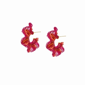 Neon Fuchsia Mix Gaia Hoops Handmade Crochet Earrings
