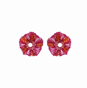 Neon Fuchsia Mix Gaia Post Handmade Crochet Earrings
