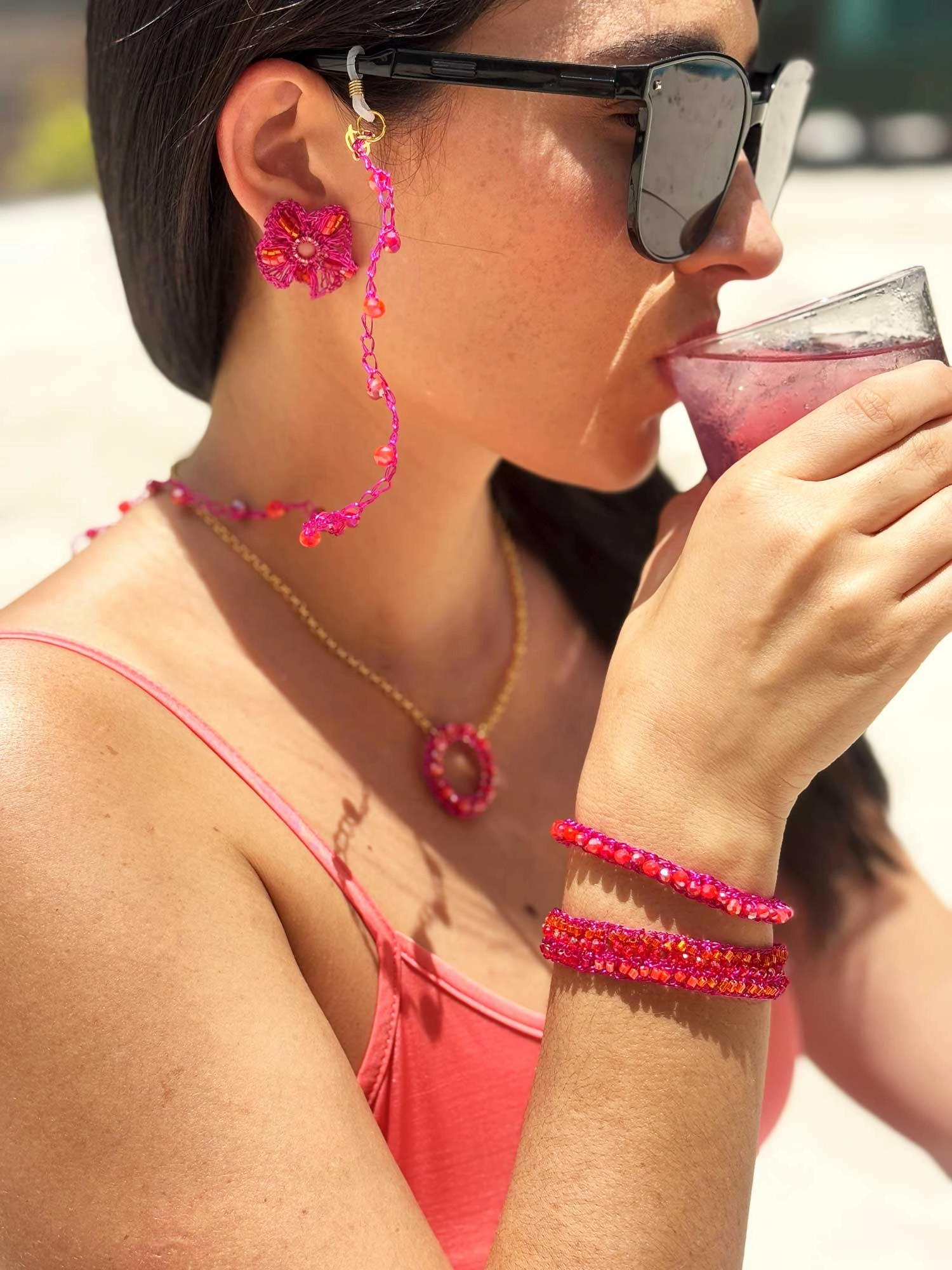 Neon Fuchsia Mix Gaia Post Handmade Crochet Earrings