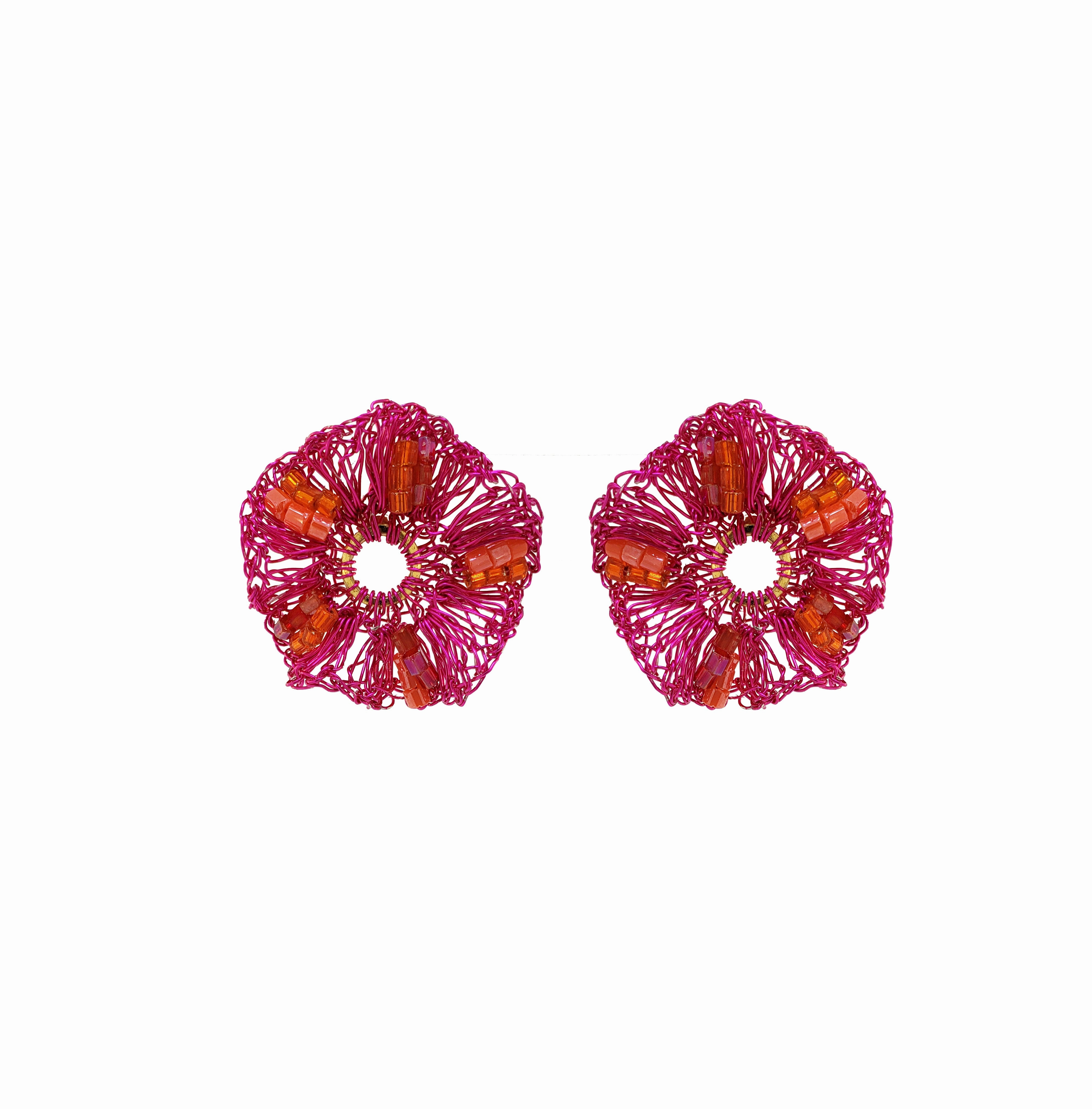 Neon Fuchsia Mix Gaia Post Handmade Crochet Earrings