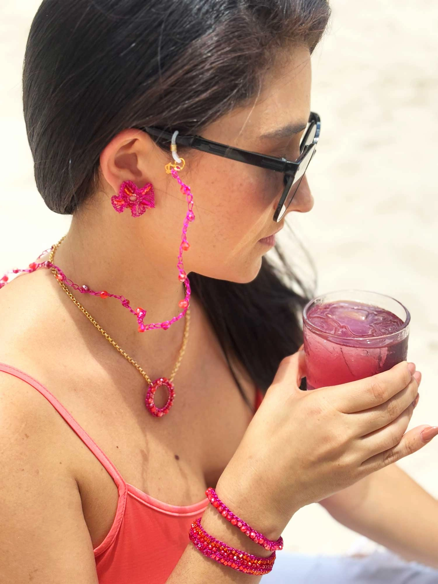 Neon Fuchsia Mix Gaia Post Handmade Crochet Earrings