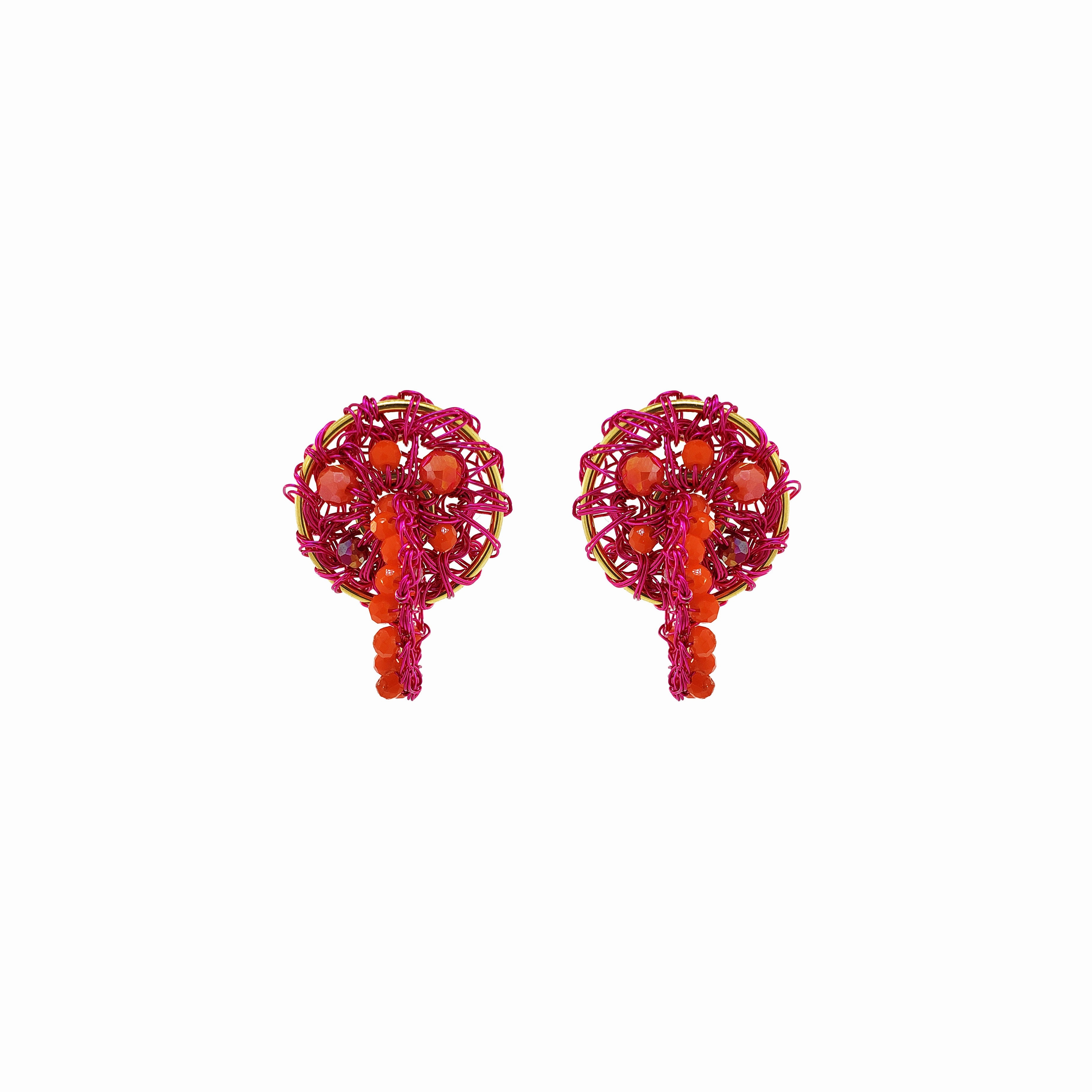 Neon Fuchsia Mix Moira Post Dangle Handmade Earrings