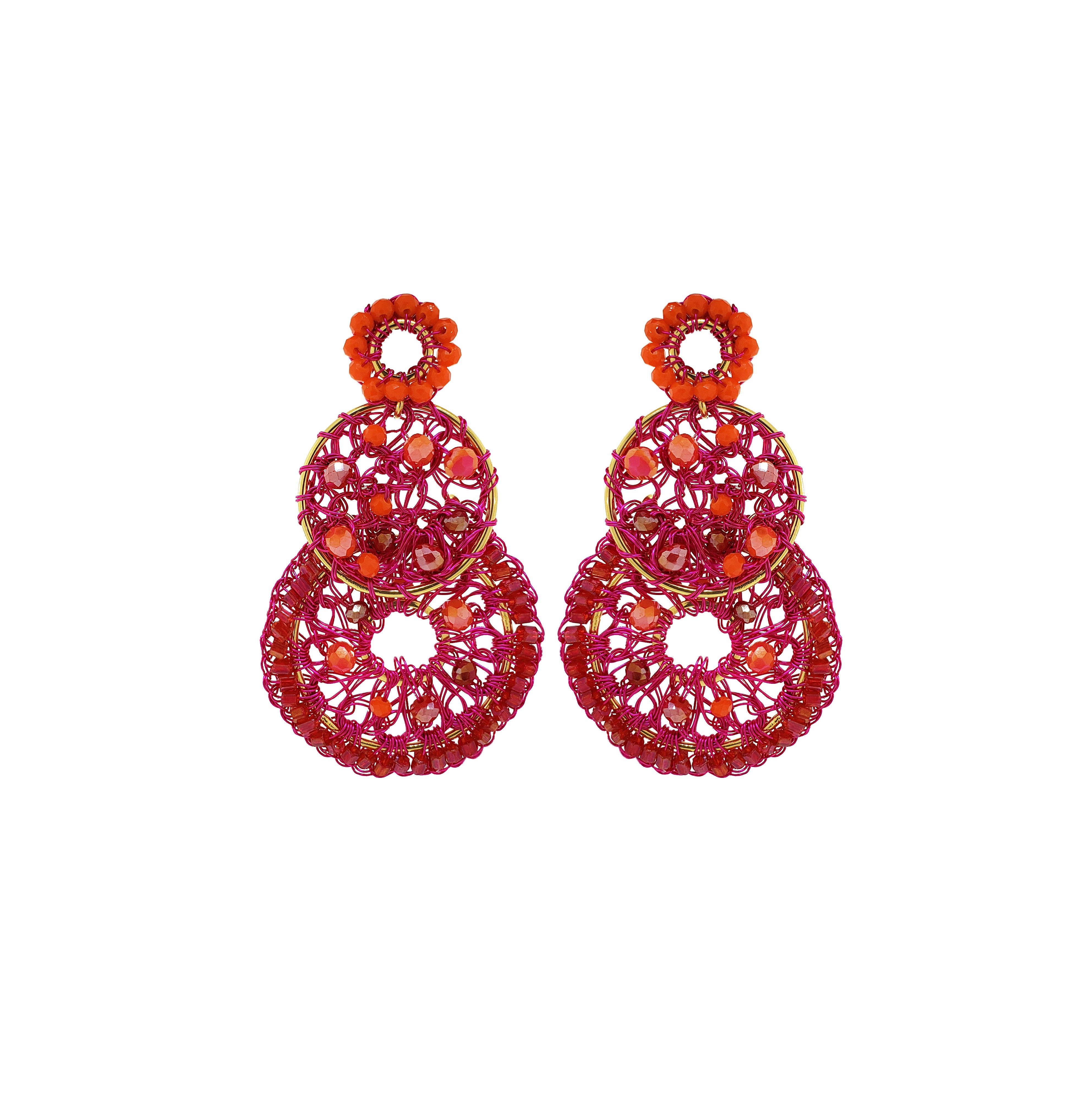 Neon Fuchsia Mix Moira Trio Handmade Earrings