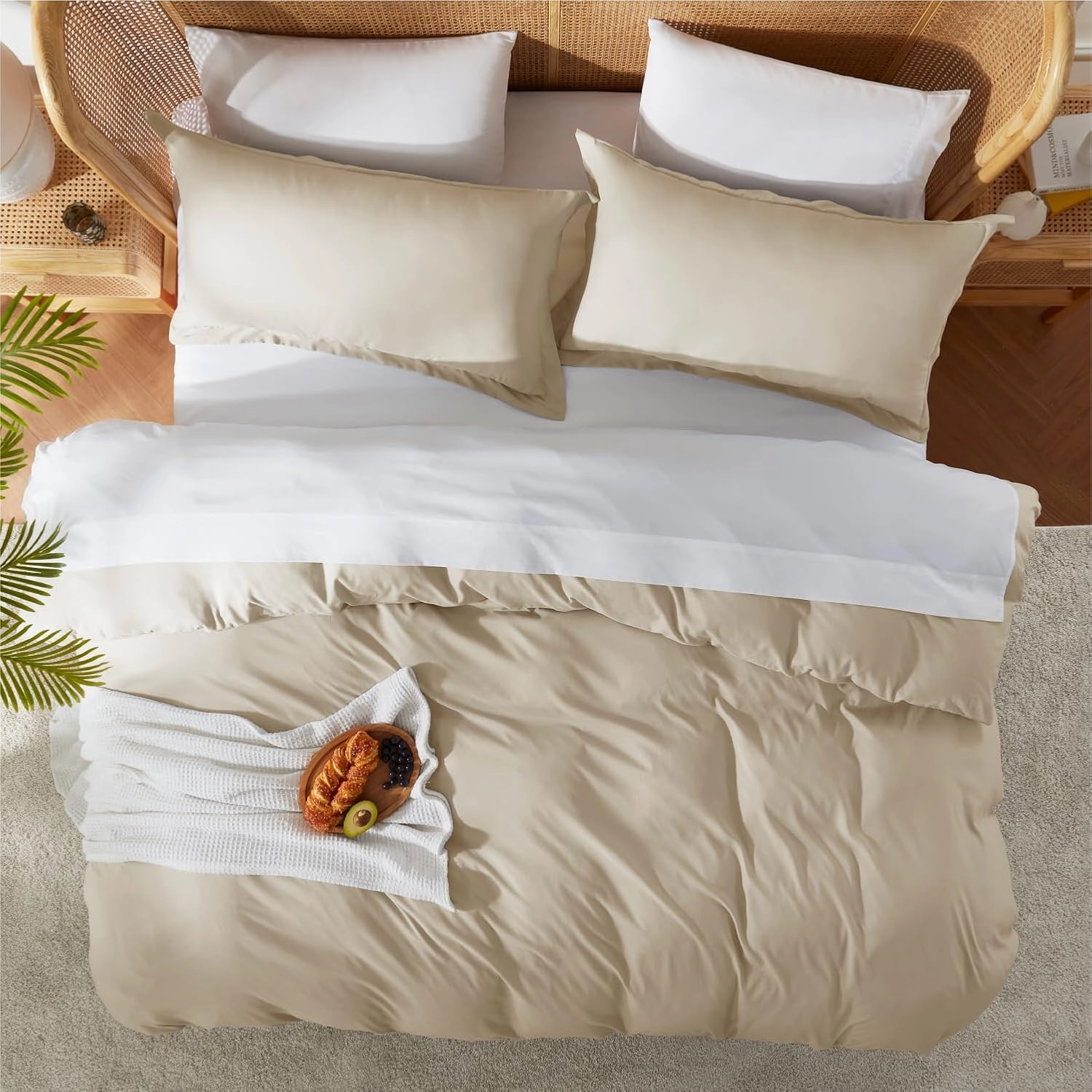 Nestl Beige Cream Duvet Cover Full Size - Soft Double Brushed Full Size Duvet Cover Set, 3 Piece, with Button Closure, 1 Duvet Cover 80x90 inches and 2 Pillow Shams