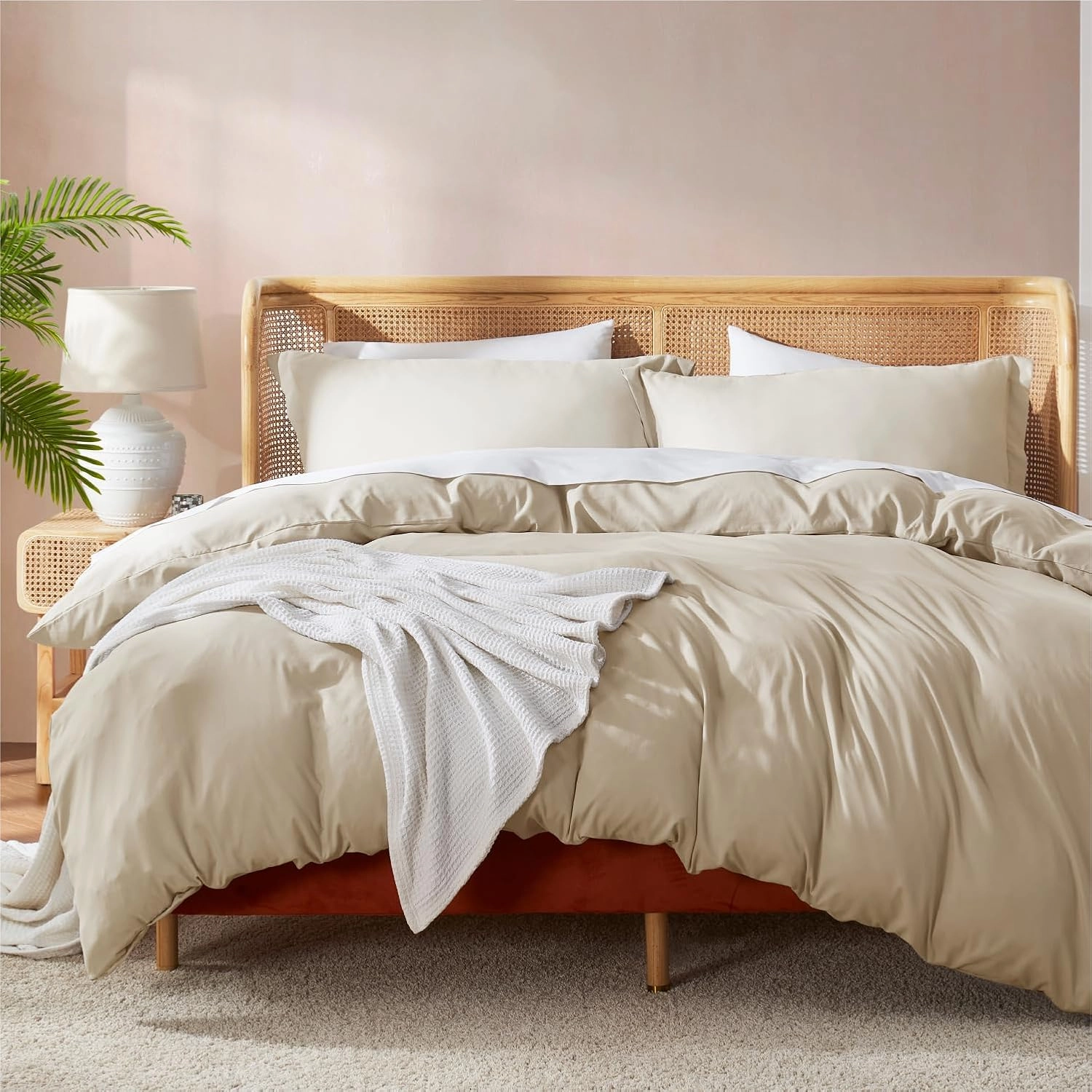 Nestl Beige Cream Duvet Cover Full Size - Soft Double Brushed Full Size Duvet Cover Set, 3 Piece, with Button Closure, 1 Duvet Cover 80x90 inches and 2 Pillow Shams
