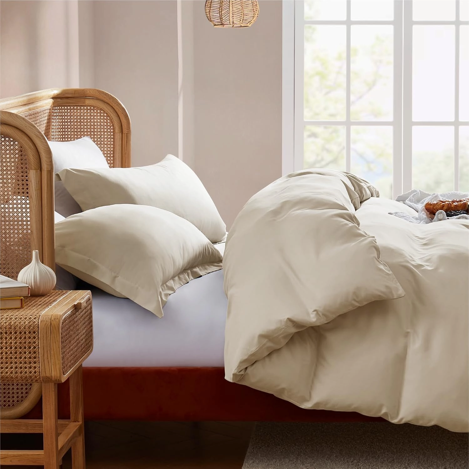 Nestl Beige Cream Duvet Cover Full Size - Soft Double Brushed Full Size Duvet Cover Set, 3 Piece, with Button Closure, 1 Duvet Cover 80x90 inches and 2 Pillow Shams