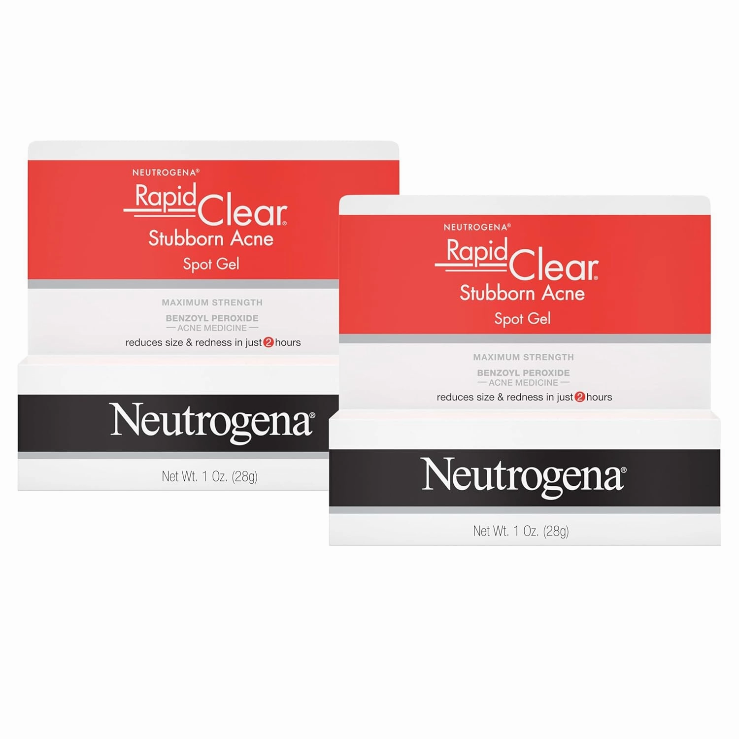 Neutrogena Rapid Clear Stubborn Acne Spot Treatment Gel with Maximum Strength 10% Benzoyl Peroxide Acne Treatment Medication, Pimple Cream for Acne Prone Skin Care, 1 oz, 2 Pack