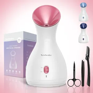 Newbealer 2in1 Facial Steamer, Hot Mist Facial Aromatherapy Humidifier Atomizer, Large Face Steamer Unclogs Pores Sinuses Moisturizing, Home Sauna Spa with Eyebrow Set (Red, 170 ml)