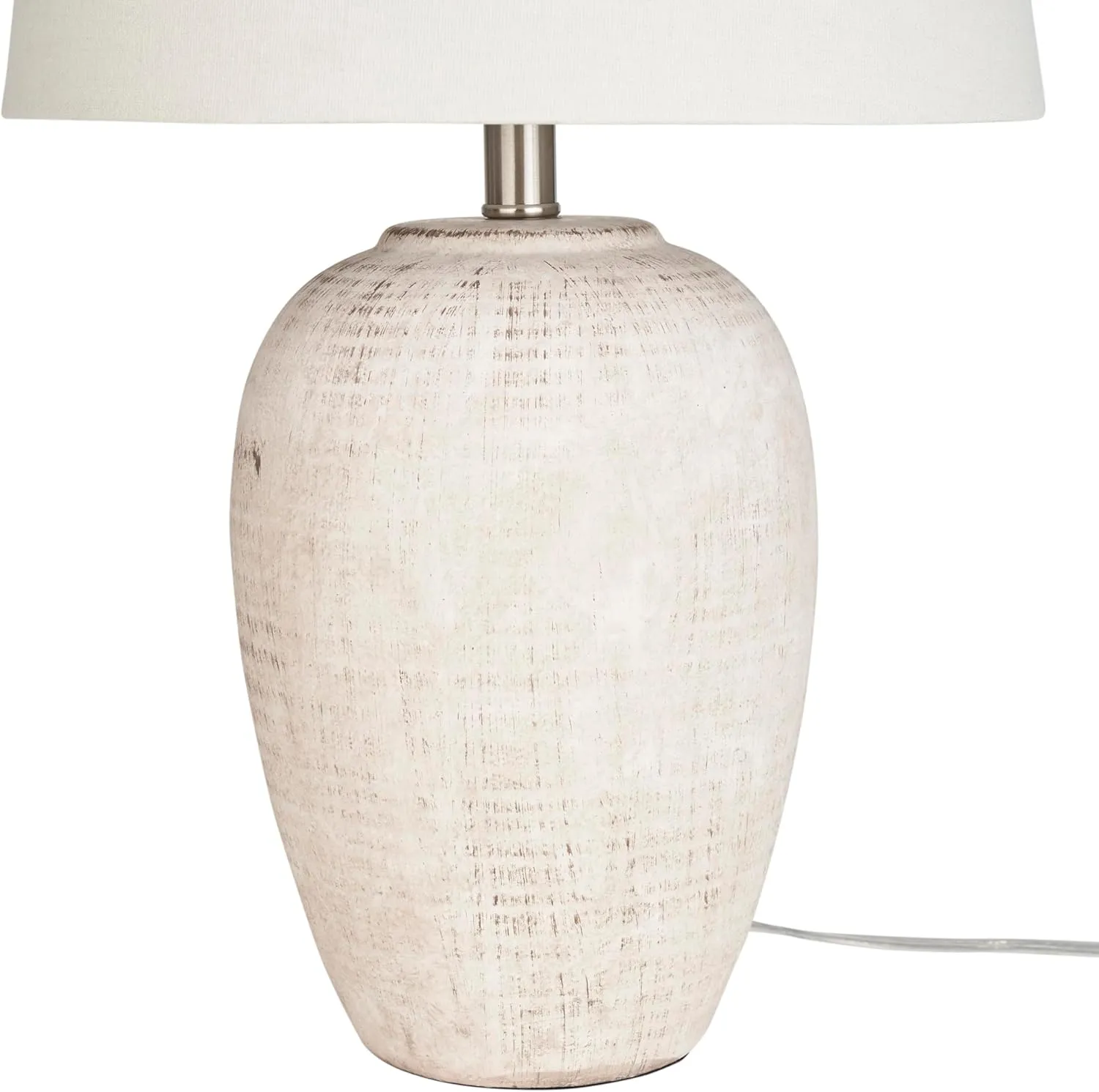 Nourison 23" Distressed Cream/Beige Rustic Ceramic Jar Table Lamp for Bedroom, Living Room, Dining Office, with Ivory Shade