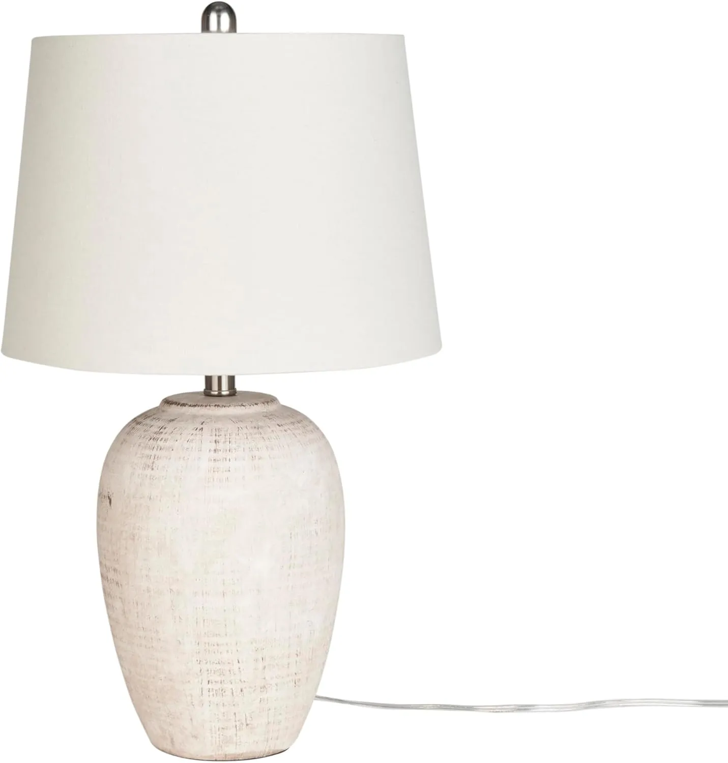 Nourison 23" Distressed Cream/Beige Rustic Ceramic Jar Table Lamp for Bedroom, Living Room, Dining Office, with Ivory Shade