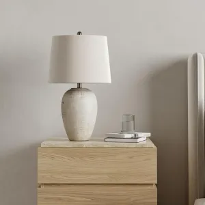 Nourison 23" Distressed Cream/Beige Rustic Ceramic Jar Table Lamp for Bedroom, Living Room, Dining Office, with Ivory Shade