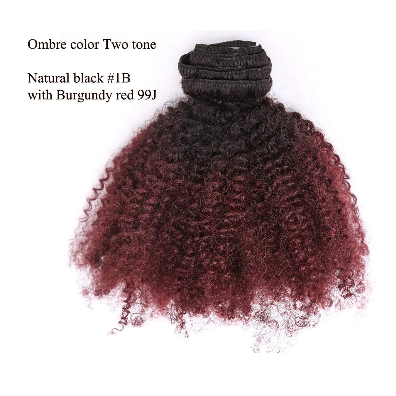 Ombre Curly Clip In Hair Extensions 4B 4C Afro Kinkys Curly Hair Extensions Clip In For Black Women 8A Virgin Natural Human Hair Full Head Kinky Hair Clip Ins Two Tone Ombre 120G #1b/99j AC 14Inch