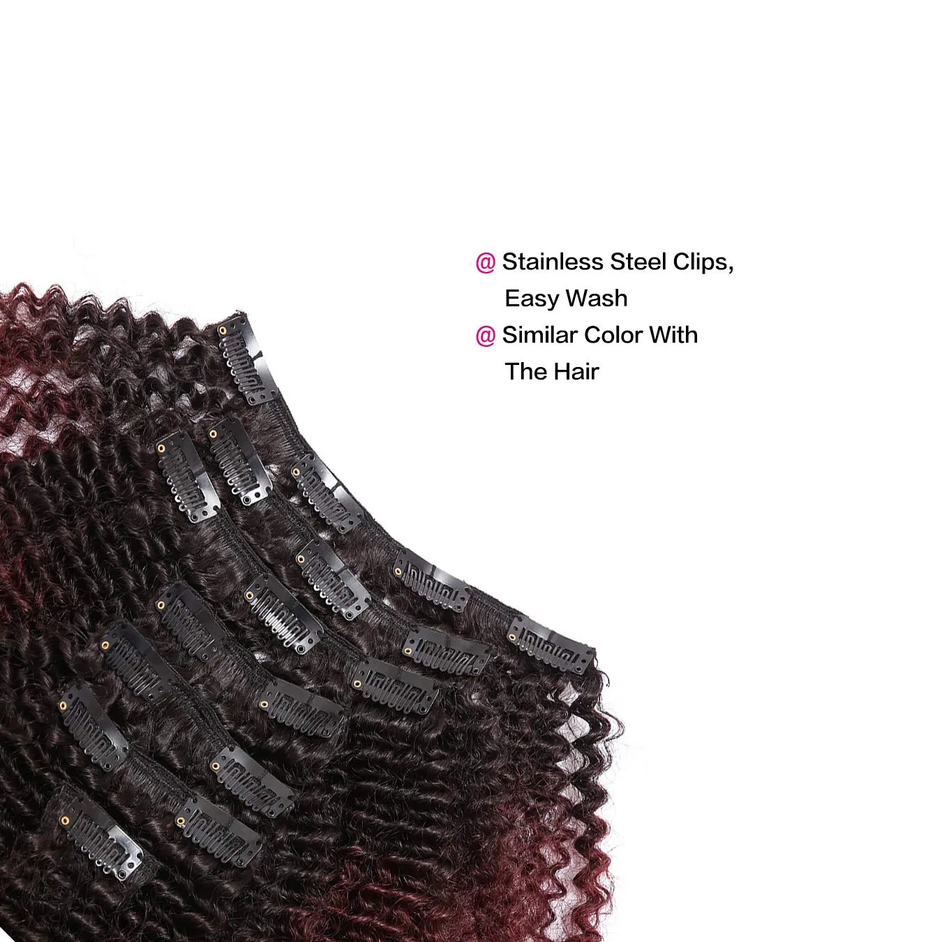 Ombre Curly Clip In Hair Extensions 4B 4C Afro Kinkys Curly Hair Extensions Clip In For Black Women 8A Virgin Natural Human Hair Full Head Kinky Hair Clip Ins Two Tone Ombre 120G #1b/99j AC 14Inch