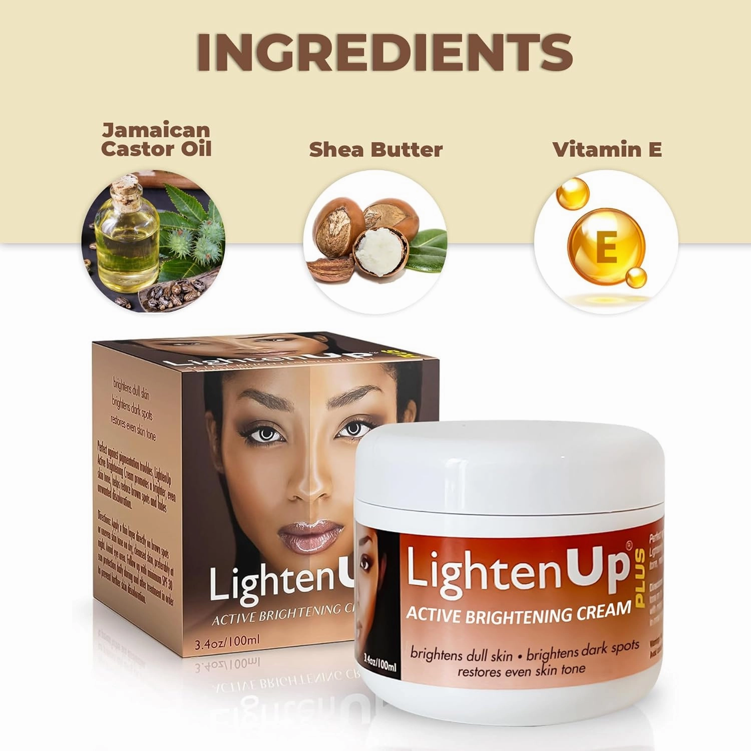 OMIC Lighten-Up Plus Active Skin Brightening Cream - 3.4 Fl oz / 100 ml - Daily Moisturzing Cream, For Face and Body