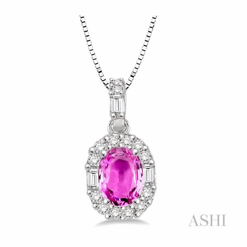 Oval Shape Gemstone & Halo Diamond Pendant