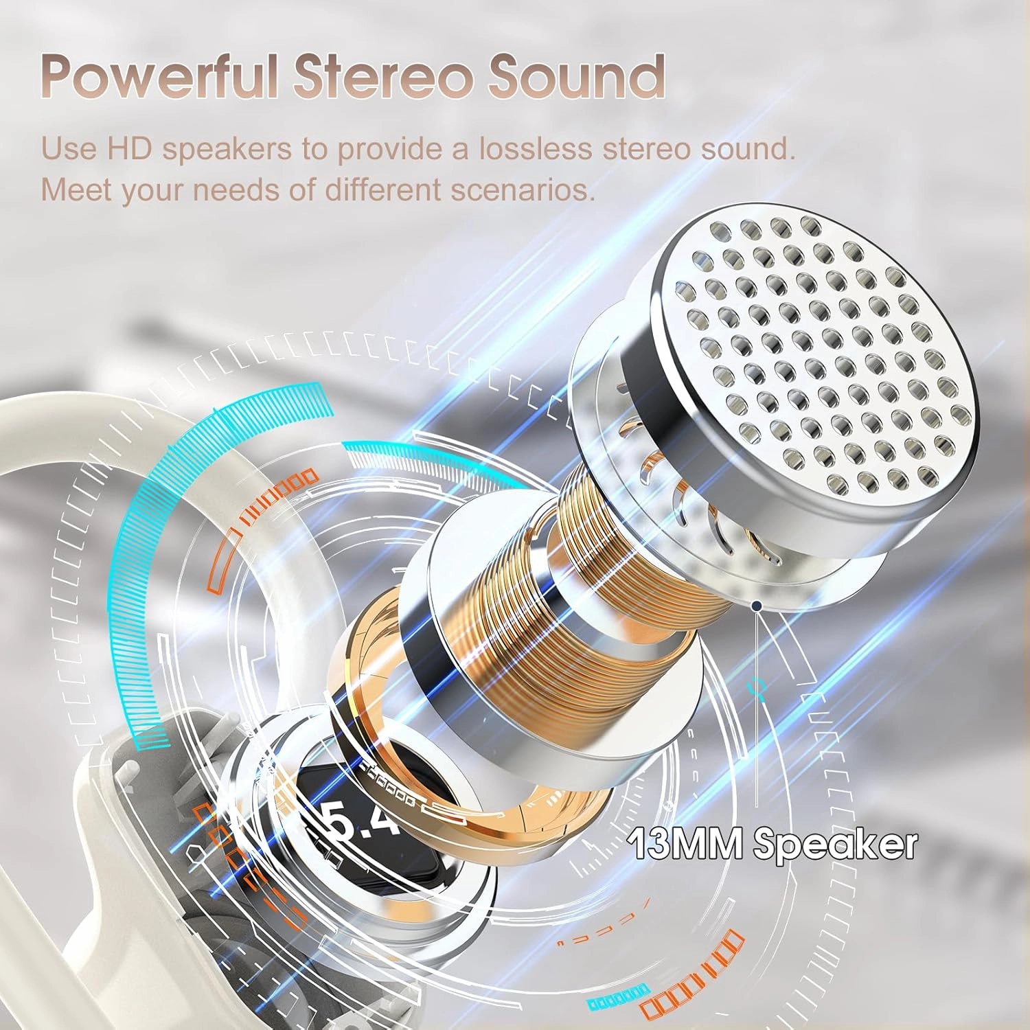 OYIB Wireless Earbuds Bluetooth 5.4 Headphones Sport, Stereo Deep Bass Bluetooth Earbuds with Earhooks, 50H Over Ear Bud with ENC Mic, IP7 Waterproof Wireless Earphone for Workout/Running, Cream White