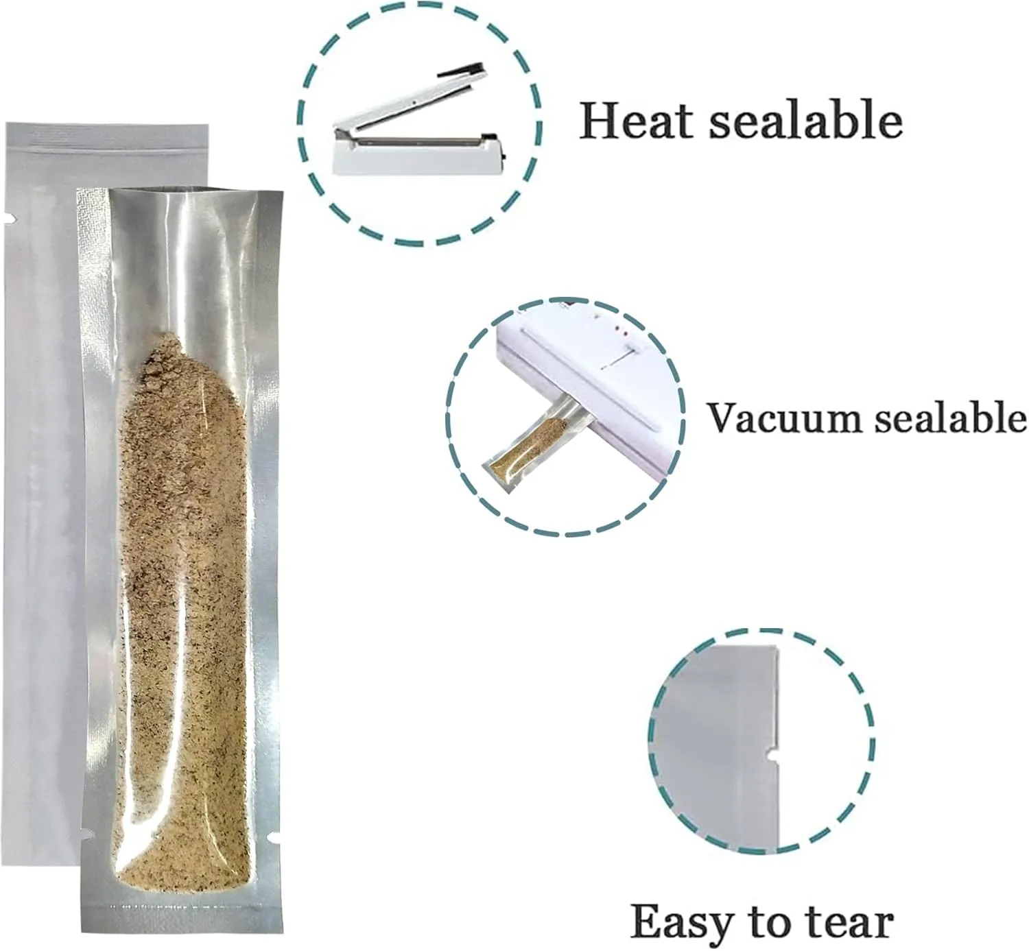 PABCK 500 Pcs 1.38x5.91 inch (inside size 0.98x5.51 inch) Clear Front Vacuum Heat Sealable Foil Bag Mylar Packets for Travel Sample Packaging Coffee Powder Food Storage Aluminum Foil Pouch