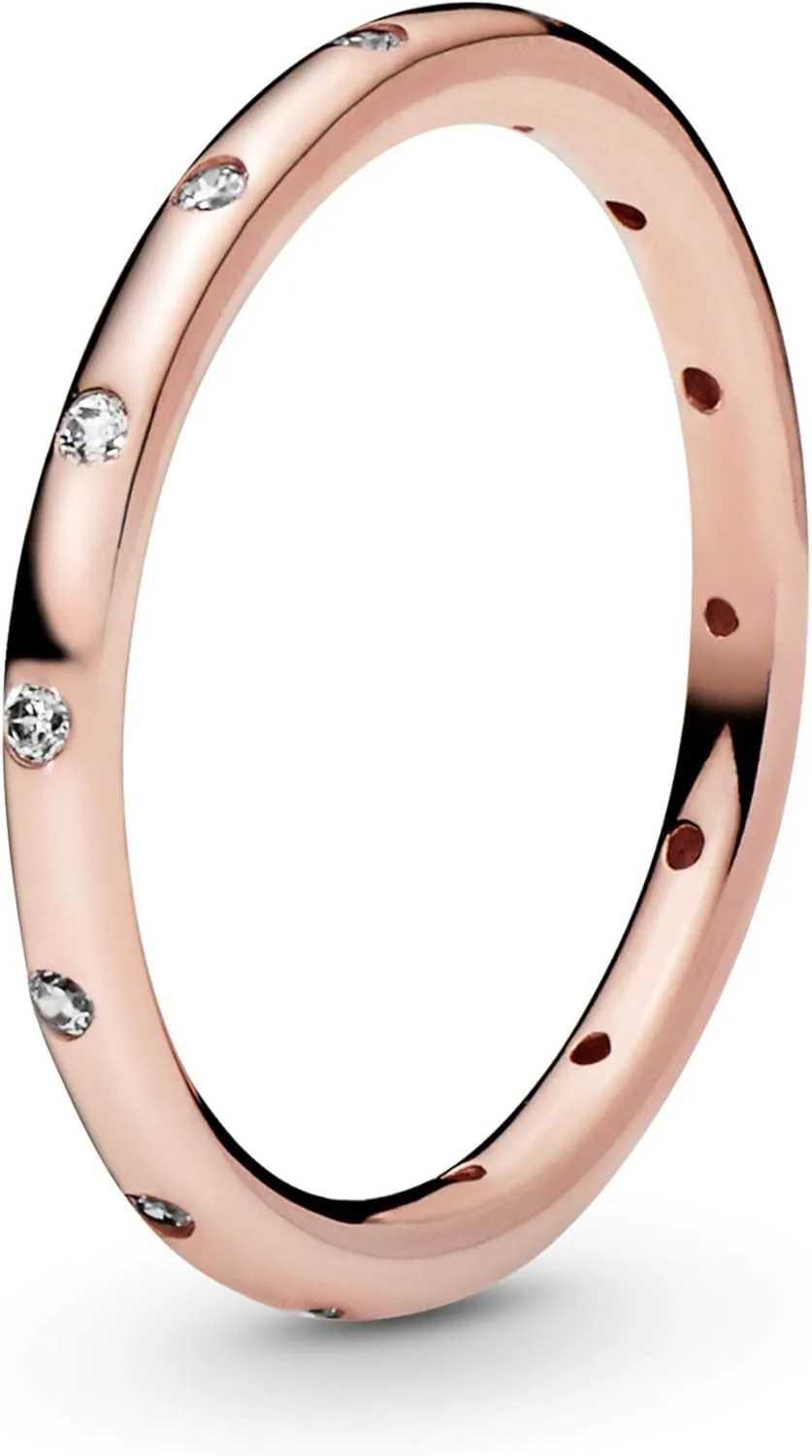 PANDORA Simple Sparkling Band Ring - 14k Gold Stackable Ring for Women - With Gift Box