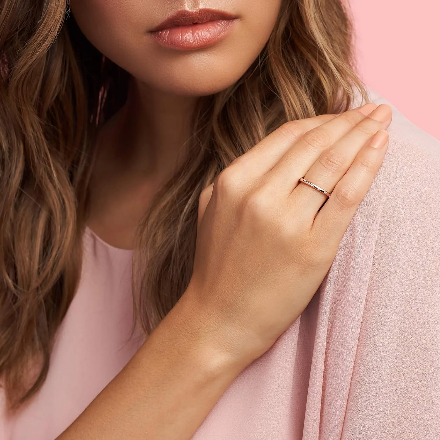 PANDORA Simple Sparkling Band Ring - 14k Gold Stackable Ring for Women - With Gift Box