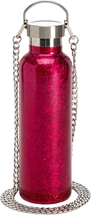 Paris Hilton Diamond Bling Water Bottle with Lid and Removable Carrying Strap, Stainless Steel Vacuum Insulated, Crackle Design, 25-Ounce, Pink Crackle