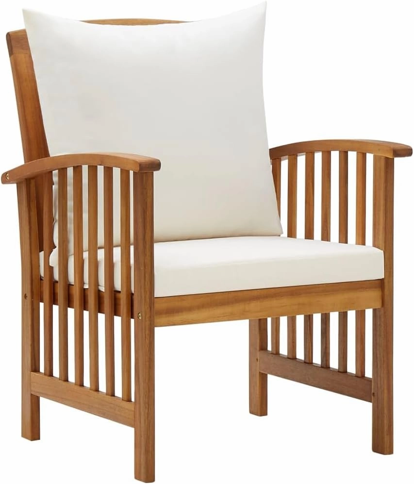 Patio Chairs with Cushions 2 Pcs Solid Acacia Wood Outdoor Lounge Chairs for Garden Patio Terrace Cream White Seat and Back Pillows