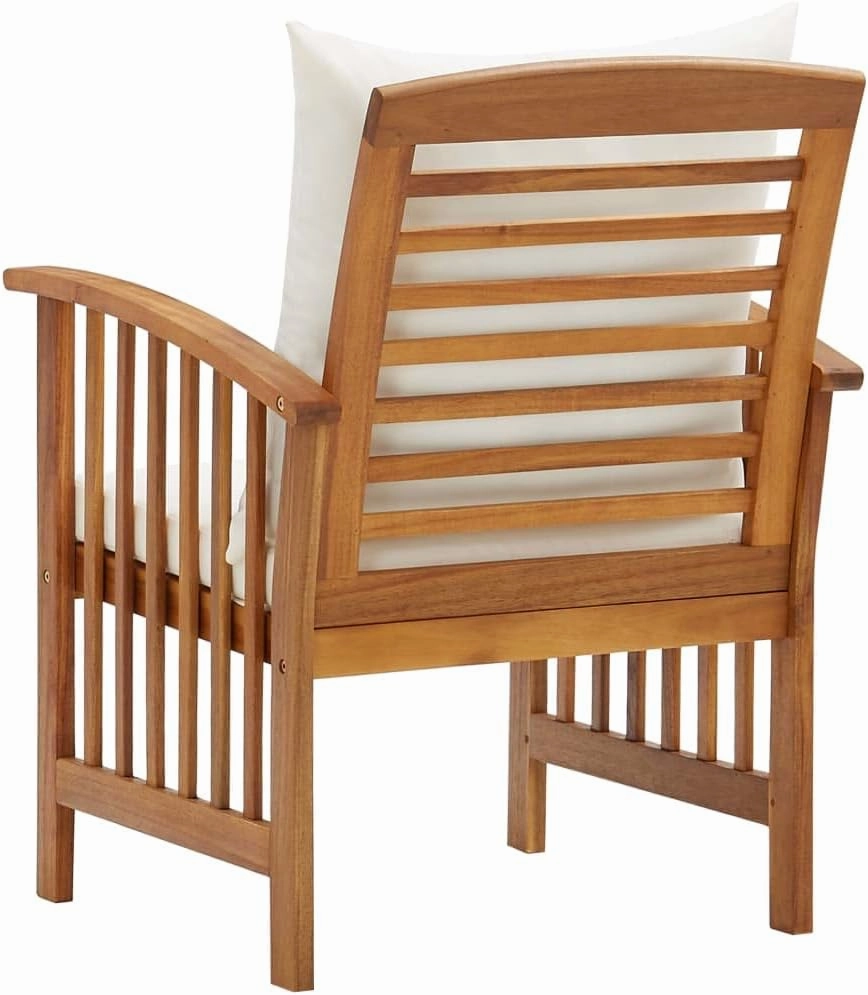 Patio Chairs with Cushions 2 Pcs Solid Acacia Wood Outdoor Lounge Chairs for Garden Patio Terrace Cream White Seat and Back Pillows