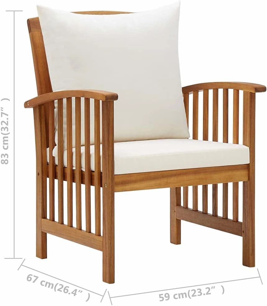 Patio Chairs with Cushions 2 Pcs Solid Acacia Wood Outdoor Lounge Chairs for Garden Patio Terrace Cream White Seat and Back Pillows