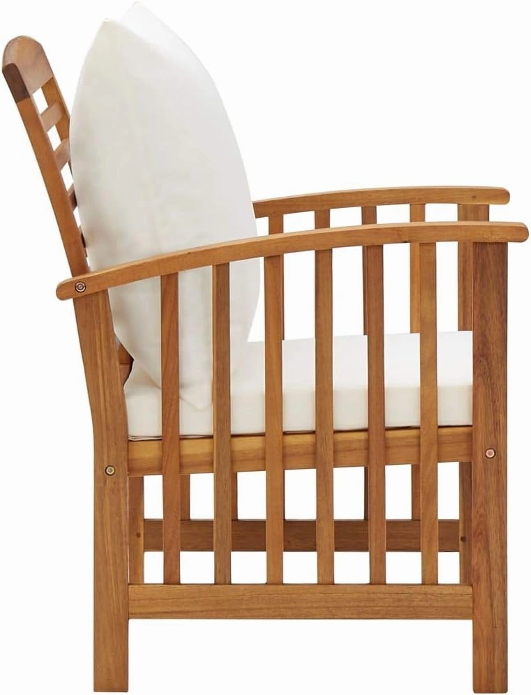 Patio Chairs with Cushions 2 Pcs Solid Acacia Wood Outdoor Lounge Chairs for Garden Patio Terrace Cream White Seat and Back Pillows