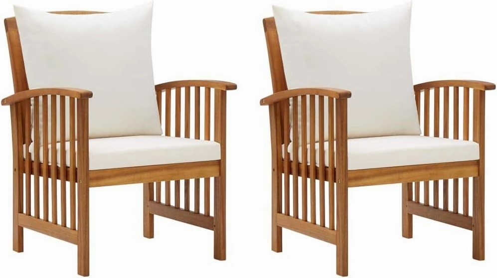 Patio Chairs with Cushions 2 Pcs Solid Acacia Wood Outdoor Lounge Chairs for Garden Patio Terrace Cream White Seat and Back Pillows