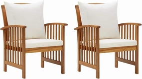 Patio Chairs with Cushions 2 Pcs Solid Acacia Wood Outdoor Lounge Chairs for Garden Patio Terrace Cream White Seat and Back Pillows