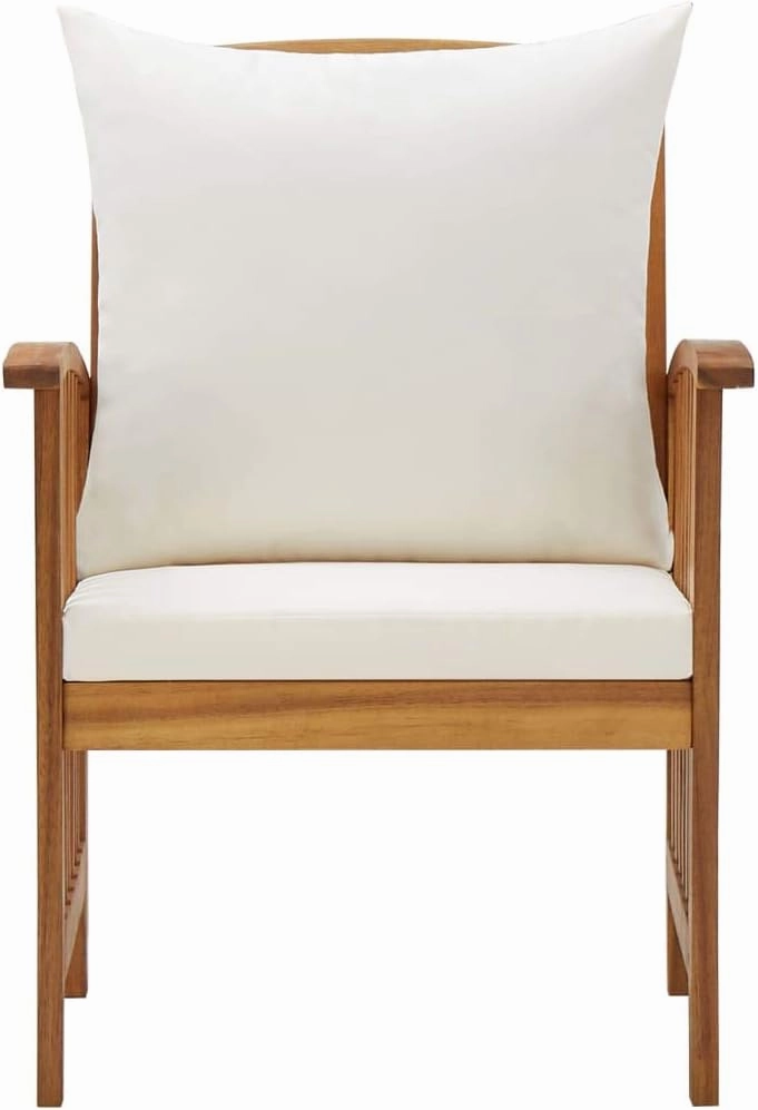 Patio Chairs with Cushions 2 Pcs Solid Acacia Wood Outdoor Lounge Chairs for Garden Patio Terrace Cream White Seat and Back Pillows