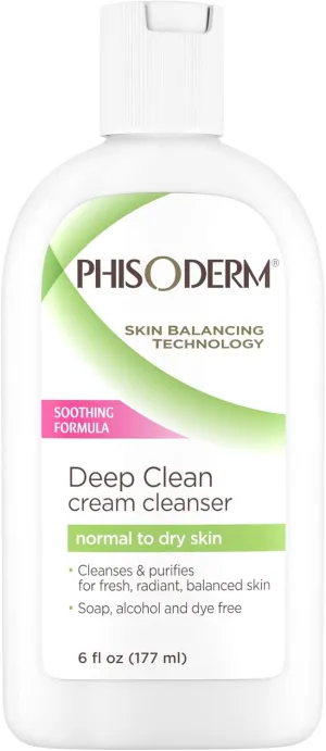 pHisoderm Deep Clean Cream Cleanser for Normal to Dry Skin, 6 fl oz Bottle (Pack of 6)