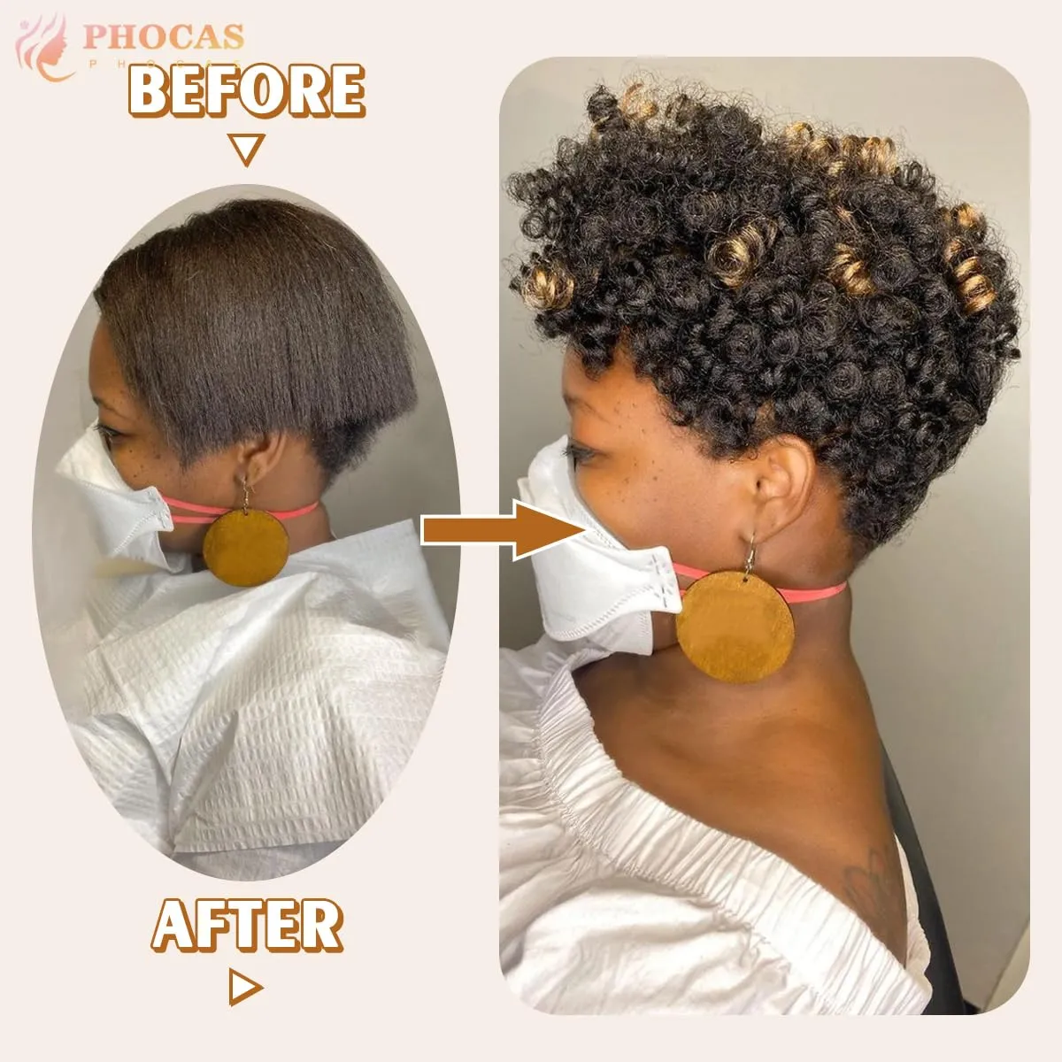 PHOCAS 3Packs 10'' Short Crochet Hair Jumpy Wand Curl Weave Crochet Braids Afro Curl Synthetic Hair Extensions for Women (8mm) #1B