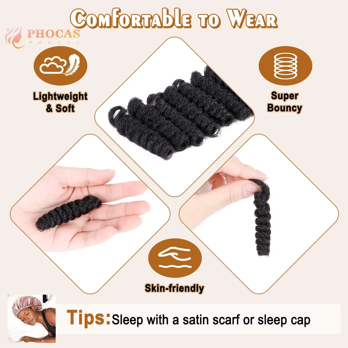 PHOCAS 5Packs 10'' Short Crochet Braids Jumpy Wand Curl Crochet Hair for Black Women (Curl,Natural Black)