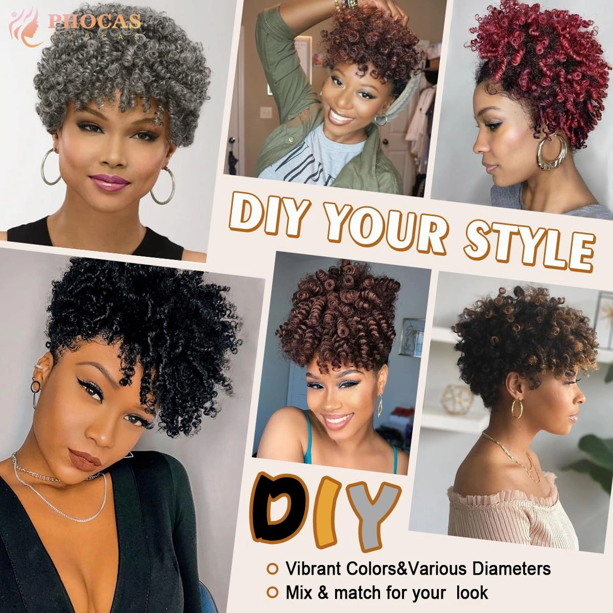 PHOCAS 5Packs 10'' Short Crochet Braids Jumpy Wand Curl Crochet Hair for Black Women (Curl,Natural Black)