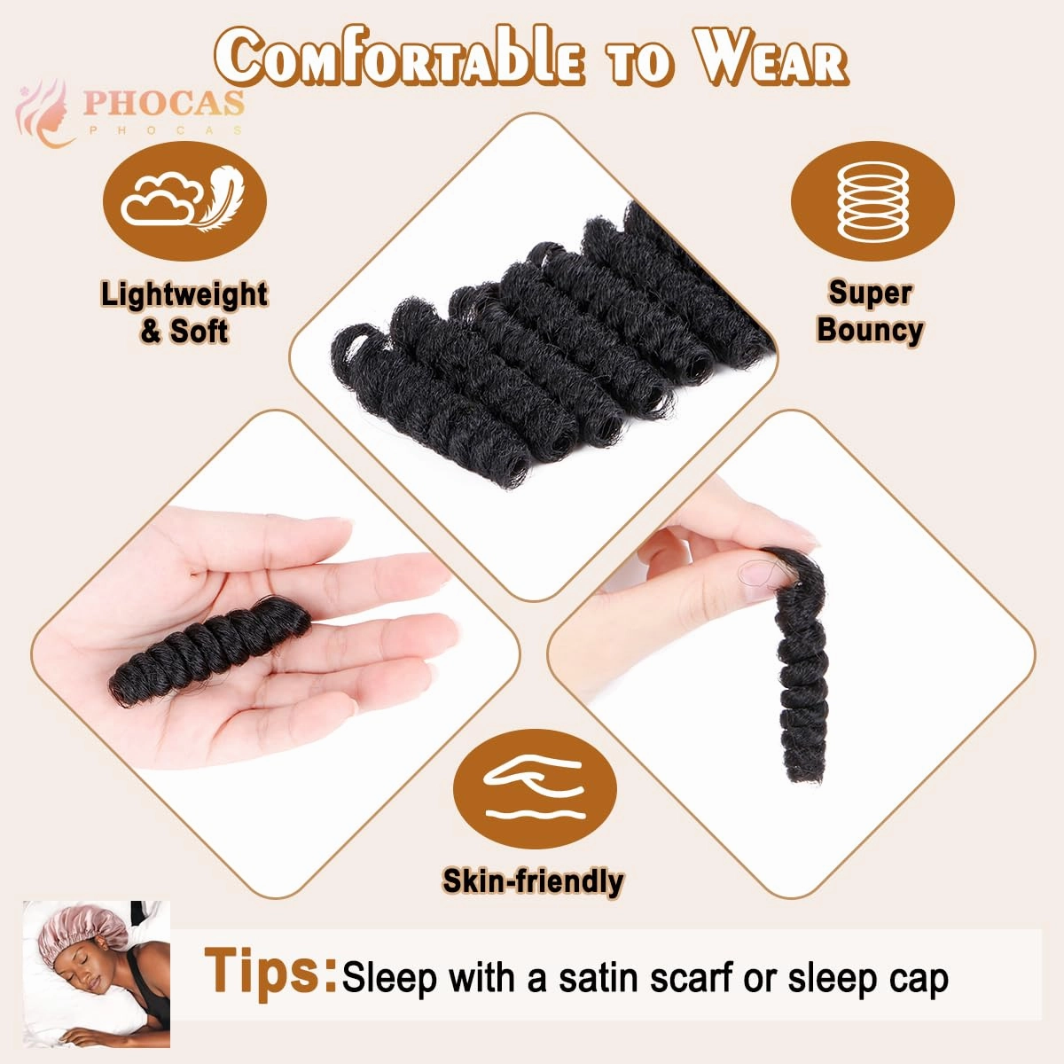 PHOCAS 5Packs 10'' Short Crochet Braids Jumpy Wand Curl Crochet Hair for Black Women (Curl,Natural Black)