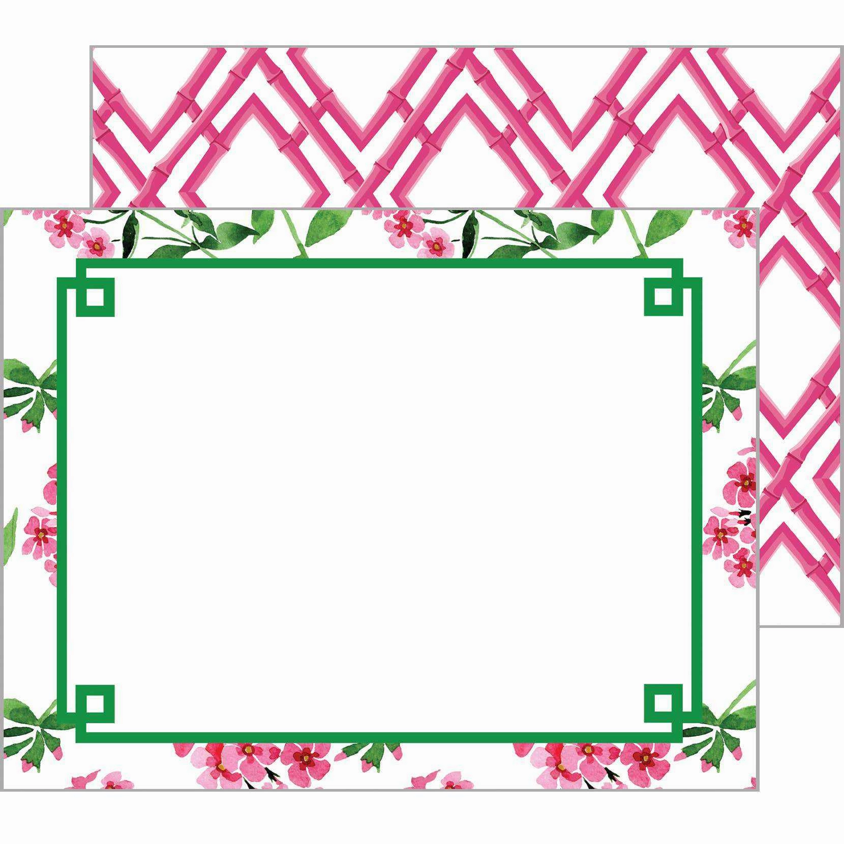 Pink Flowers Fretwork Flat Notecard