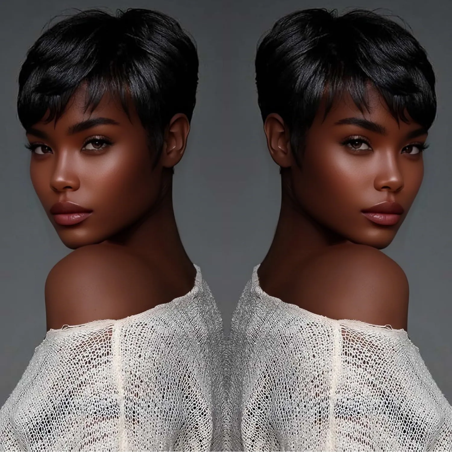 Pixie Cut Wig Human Hair Short Pixie Cut Wigs for Women Glueless Wig Human Hair Short Layered None Lace Front Wig with Bangs Natural Black Straight Wig