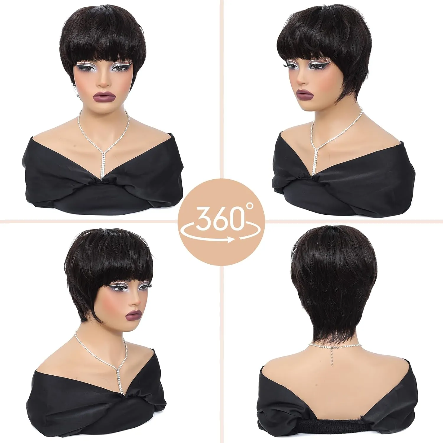 Pixie Cut Wig Human Hair Short Pixie Cut Wigs for Women Glueless Wig Human Hair Short Layered None Lace Front Wig with Bangs Natural Black Straight Wig