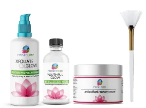 Planet Eden 30% Glycolic Acid Chemical Skin Peel Kit   Glycolic Acid Pre-Peel Cleanser   Antioxidant Recovery Cream   Treatment Fan Brush