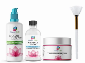 Planet Eden 88% Lactic Acid Chemical Skin Peel Kit with Glycolic Acid Pre-Peel Cleanser   Antioxidant Recovery Cream   Treatment Fan Brush