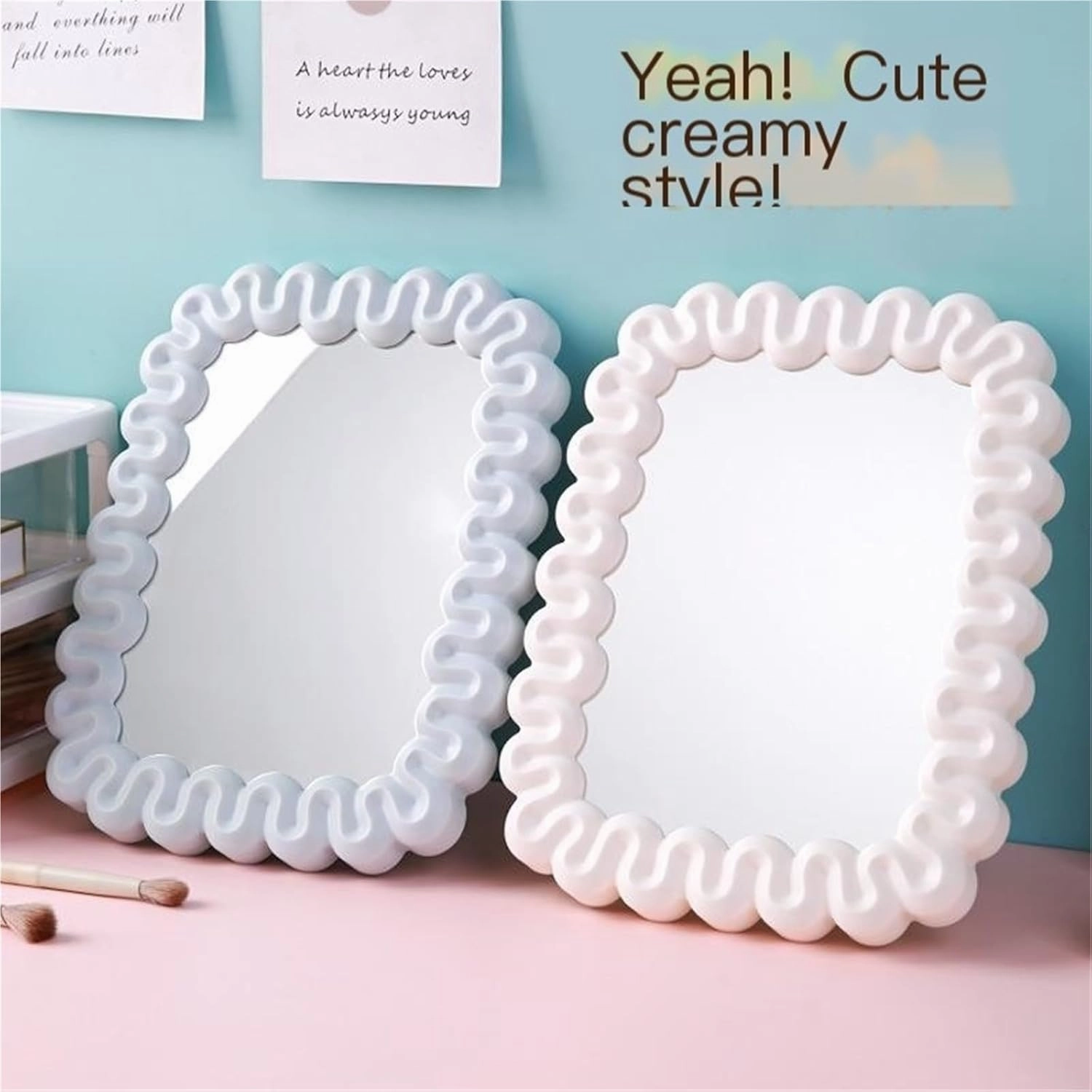 Plastic Mirror Cream Style Makeup Mirror Dormitory Student Desktop Mirror Portable Folding Single-Sided Mirror