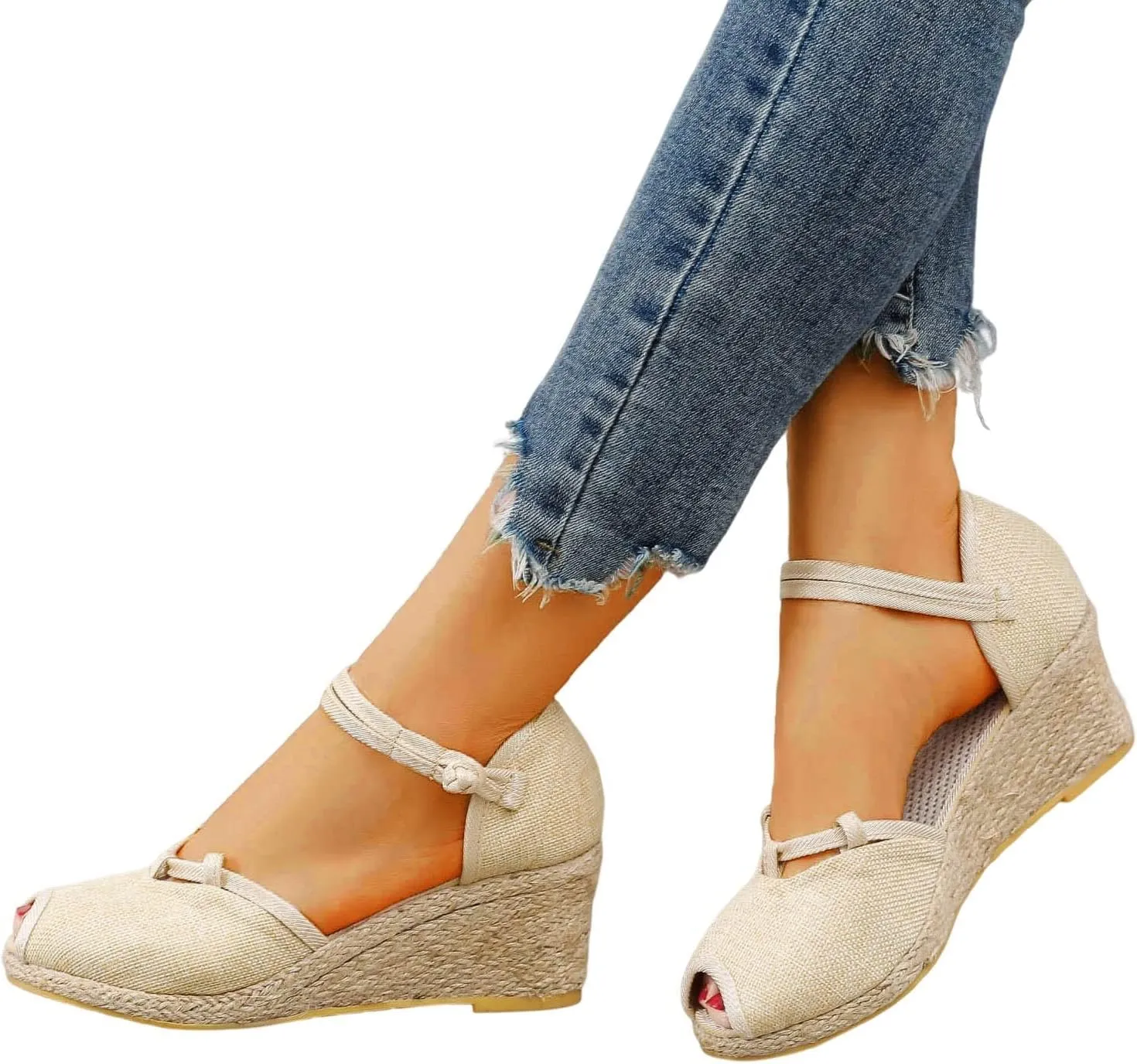 Platform Sandals Women Dressy Comfy Fish Mouth Closed Toe Ankle Buckle Strap Sandal Breathable Lightweight Espadrilles Sandals for Walking Comfort Wear Shoes Mid Heel Roman Style Summer Beach Wedges