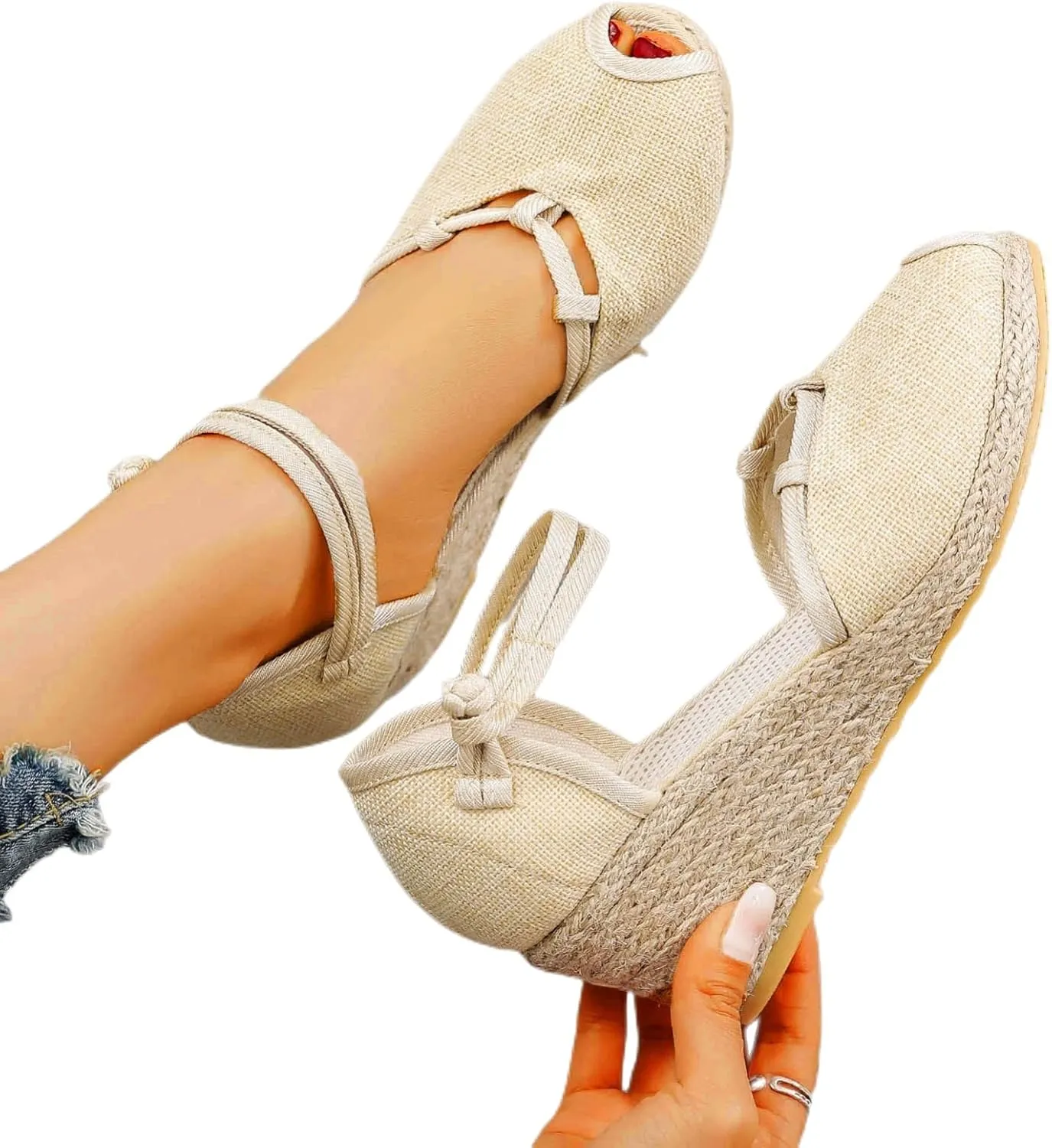 Platform Sandals Women Dressy Comfy Fish Mouth Closed Toe Ankle Buckle Strap Sandal Breathable Lightweight Espadrilles Sandals for Walking Comfort Wear Shoes Mid Heel Roman Style Summer Beach Wedges