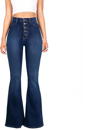 Plus Size Capris for Women's Blue Flared Pants High Waist Flared Pants Women's Ripped Stretch Slim fit Elastic