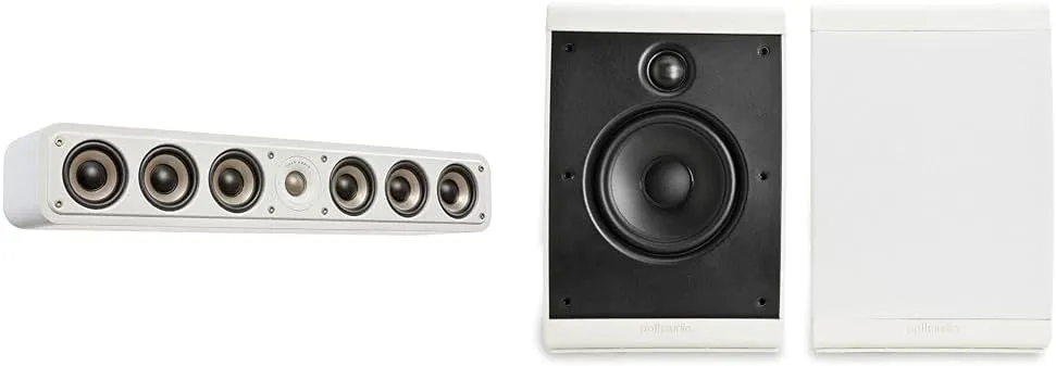 Polk Audio Signature Elite ES35 Center Channel Speaker, White-Washed & OWM3 Wall and Bookshelf Speakers, Paintable Grilles (Pair, White)