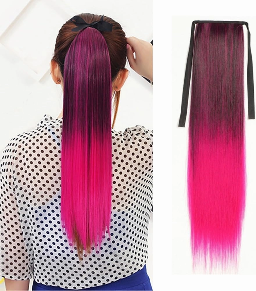 Ponytail Extension， Synthetic Ponytails Rainbow Colorful Hair Extension Ribbon Drawstring Straight Ponytail Cosplay Hairpiece,Hair Pieces for Women(Brown Gradient Bright red)