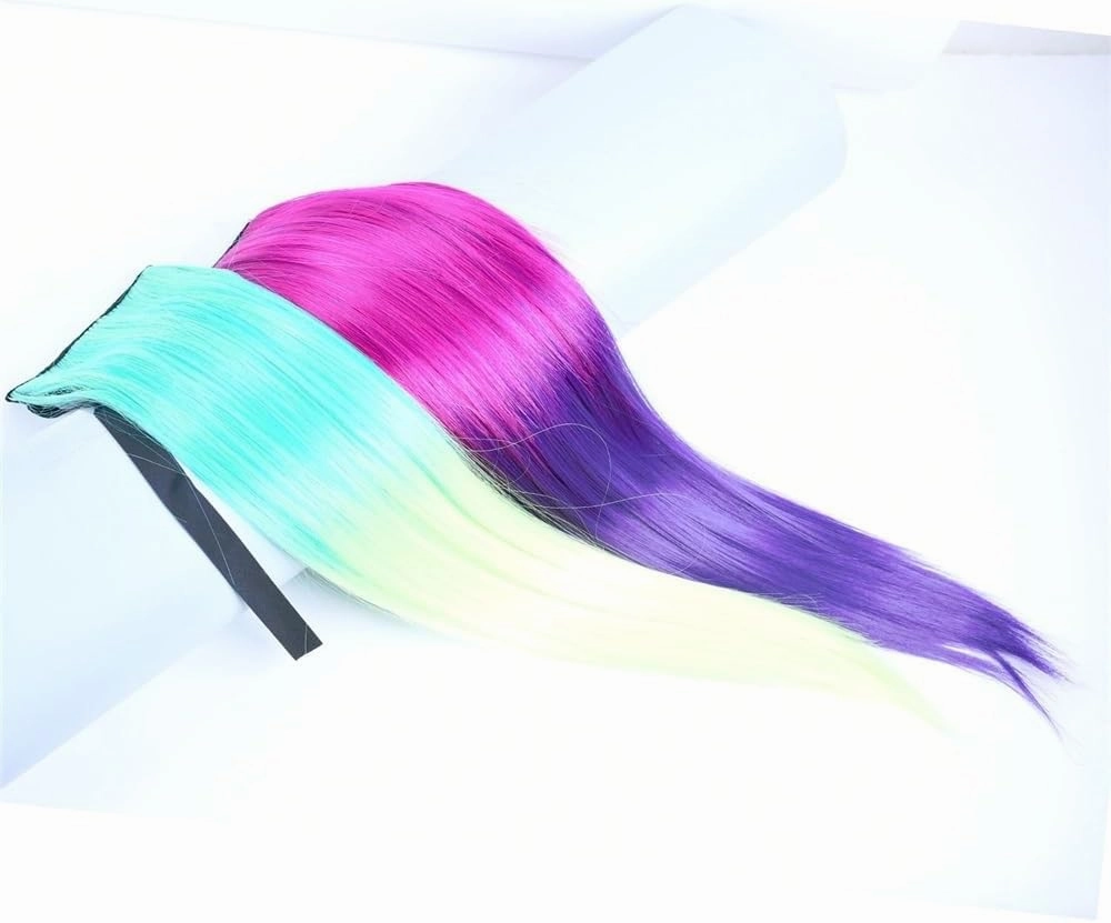 Ponytail Extension， Synthetic Ponytails Rainbow Colorful Hair Extension Ribbon Drawstring Straight Ponytail Cosplay Hairpiece,Hair Pieces for Women(Brown Gradient Bright red)